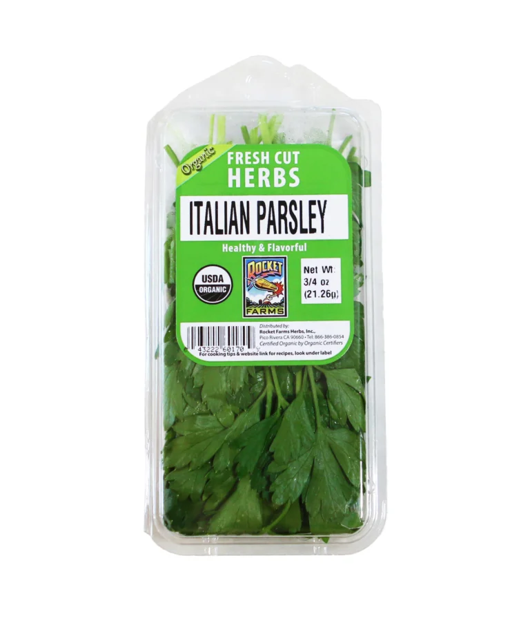 Italian parsley cut herb package on white