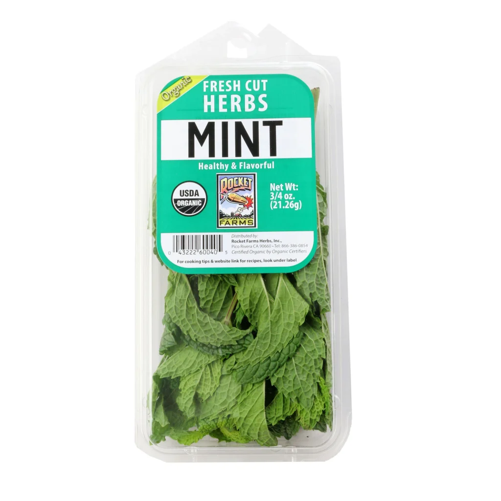 Mint cut herbs package on white