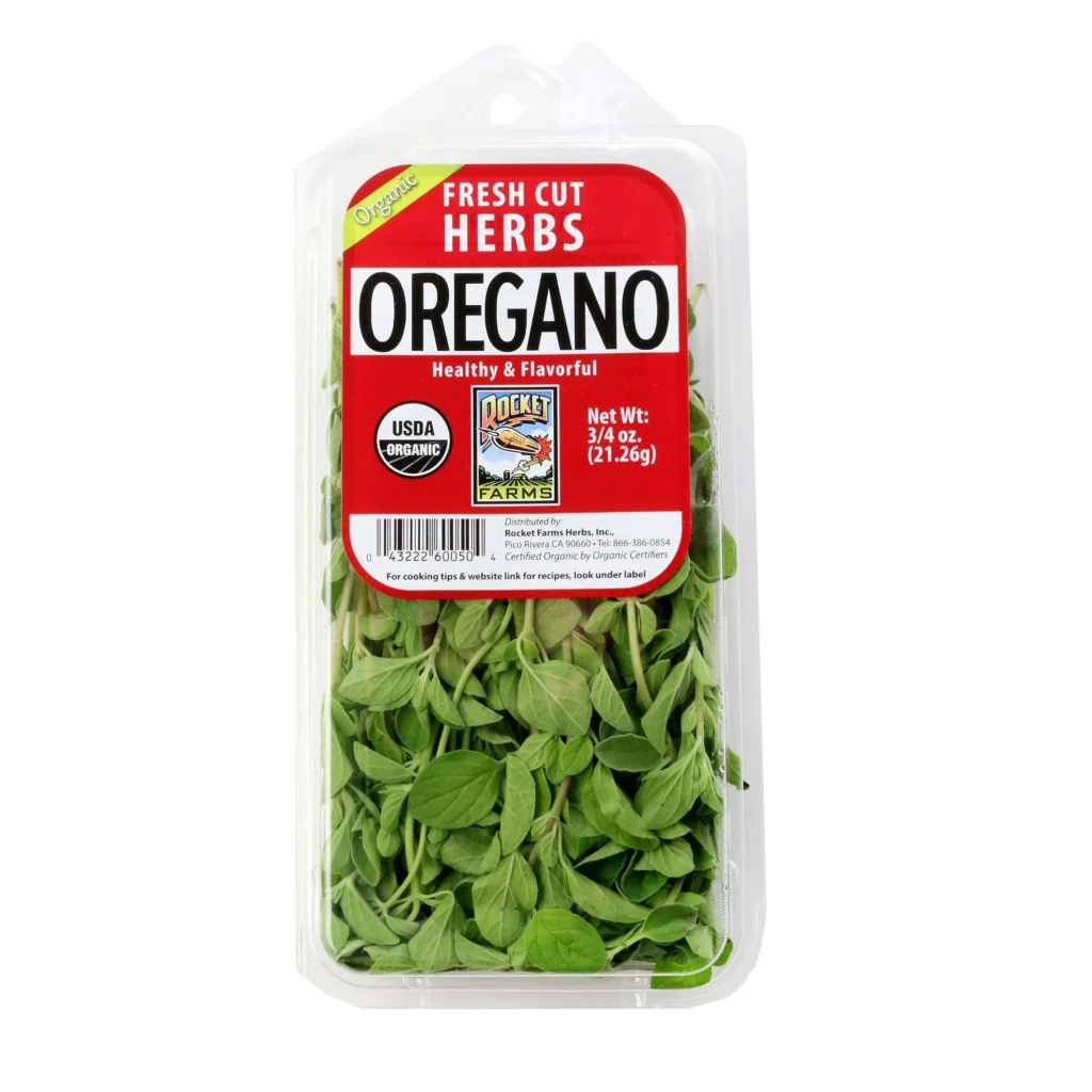 Oregano cut herb package on white